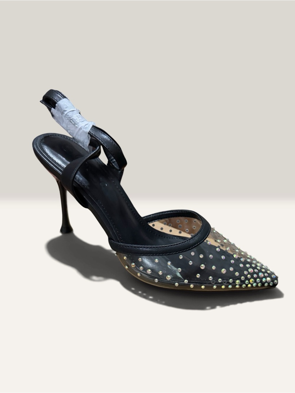 Black Studded Pointed-Toe Slingback Heel